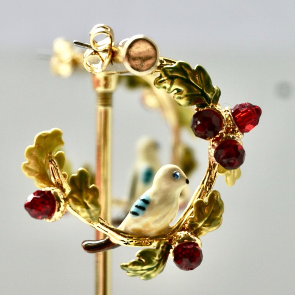 Oak bird earrings